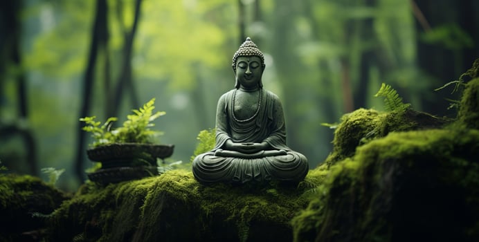 Buddha in a green mystical background photo