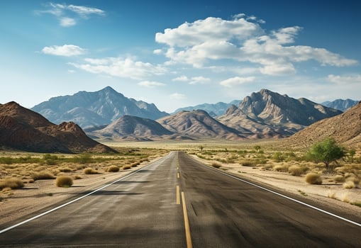 Ai generative Photo Road Clear Sky Desert Mountains Landscape realistic image, ultra hd, high design very detailed