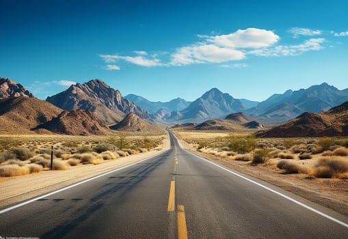 Photo Road Clear Sky Desert Mountains Landscape realistic image, ultra hd, high design very detailed