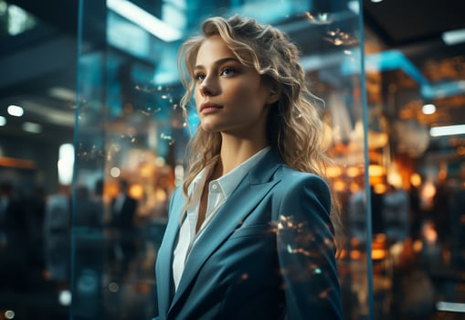 Ai generative Double Exposure of a Business women in the Cityscape Embodies Success and Future Plans realistic photo