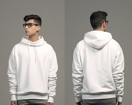 Front and back view of a white hoodie mockup for design print. ai generated photo
