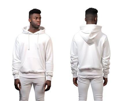 Front and back view of a white hoodie mockup for design print. ai generated photo