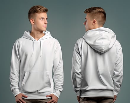 Front and back view of a white hoodie mockup for design print. ai generated photo