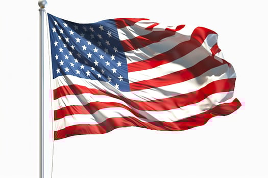 The flag of the United States of America Isolated. solid white backgroud. AI Generative photo
