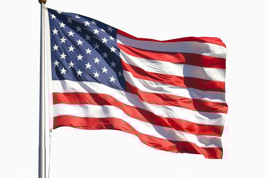 The flag of the United States of America Isolated. solid white backgroud. AI Generative photo