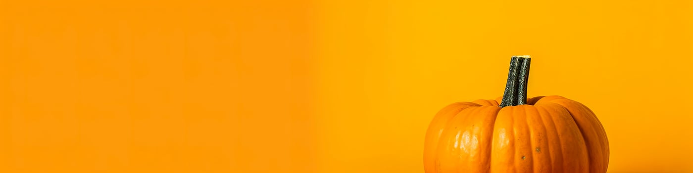 A pumpkin against a yellow background. Generative AI photo