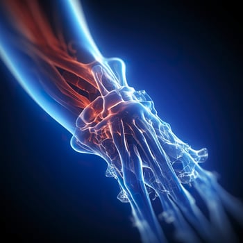 A cgi view of an inflamed joint on blue. AI Generative photo