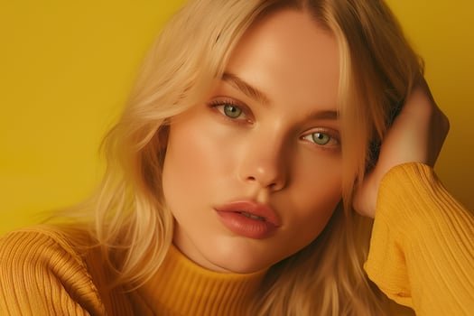 Beautiful Blonde Model Isolated On Yellow Background AI Generative photo