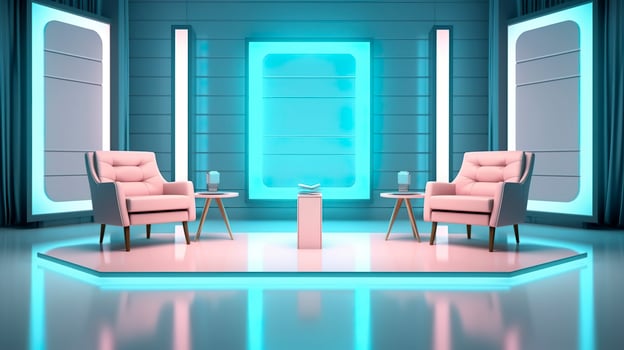 The Future of Game Shows. A Simple, Modern Setting with Two Chairs and a Whole Lot of Fun. AI Generative photo