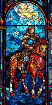 A Knight in Shining Armor. An Illustration of a Mythical Ancient Paladin in Stained Glass Renaissance Fresco Style. AI Generative photo