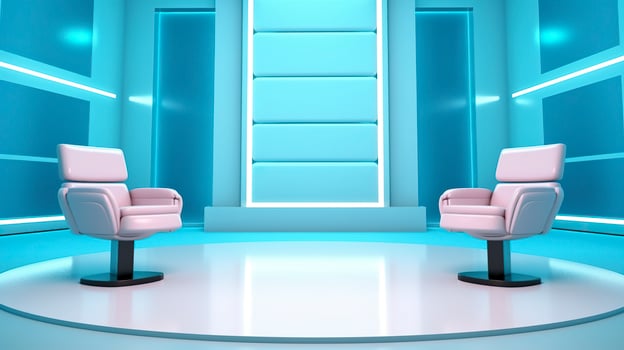 The Future of Game Shows. A Simple, Modern Setting with Two Chairs and a Whole Lot of Fun. AI Generative photo