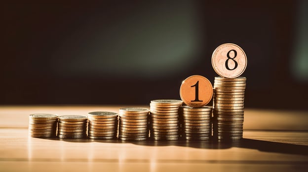 Percentage model with coins stack. Concepts of the banking system, rising interest rates, inflation, deflation, and savings. AI Generative photo