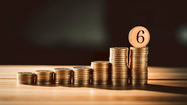 Percentage model with coins stack. Concepts of the banking system, rising interest rates, inflation, deflation, and savings. AI Generative photo