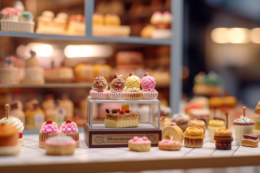 A Taste of Sweetness. A Pop Mart Blindbox Cake Shop with a Clean Background. AI Generative photo