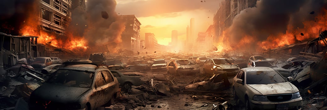 cars World collapse, doomsday scene, digital painting, digital illustration. AI Generative photo