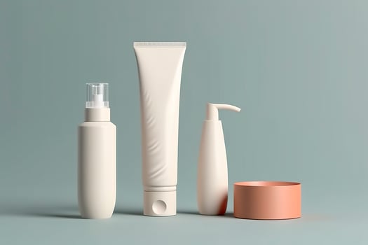 Blank cosmetic skincare makeup containers. 3D Render. Generative AI photo