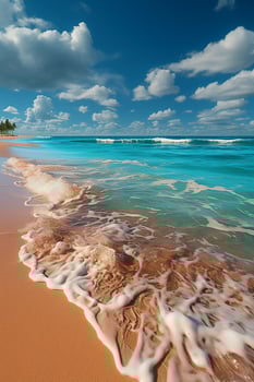 a serene gold coast beach stretches as far as the eye can see, its golden sands meeting the crystal. AI generative photo