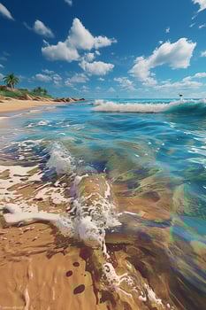 a serene gold coast beach stretches as far as the eye can see, its golden sands meeting the crystal. AI generative photo