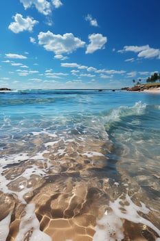 a serene gold coast beach stretches as far as the eye can see, its golden sands meeting the crystal. AI generative photo