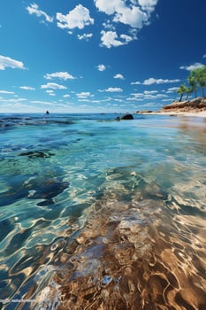 a serene gold coast beach stretches as far as the eye can see, its golden sands meeting the crystal. AI generative photo