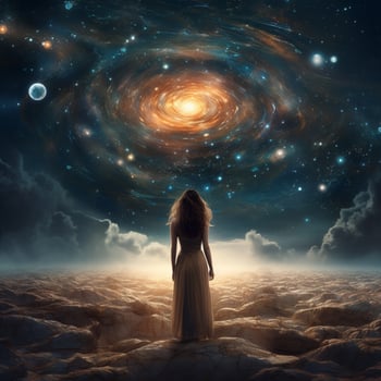 female looking sky space background photo