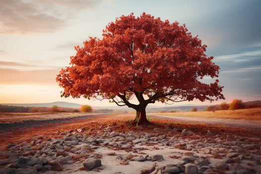 Falls beauty tree leaves blend with the sky, creating an enchanting landscape AI Generated photo