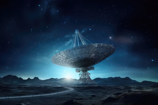 Scenery of a radio telescope on a starry night. photo