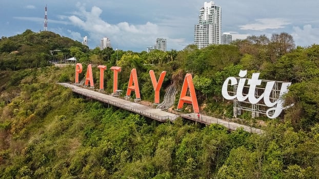 large letters PATTAYA Aerial view of Pattaya , Thailand photo