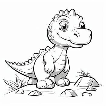 illustration outline drawing white background cartoon cute dinosaur to coloring, character games app mobile, generative ai photo