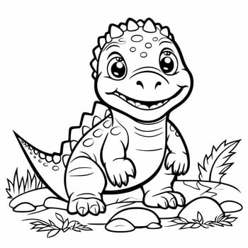 illustration outline drawing white background cartoon cute dinosaur to coloring, character games app mobile, generative ai photo