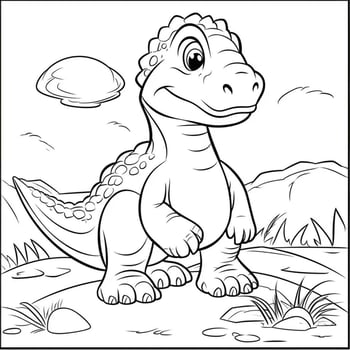 illustration outline drawing white background cartoon cute dinosaur to coloring, character games app mobile, generative ai photo