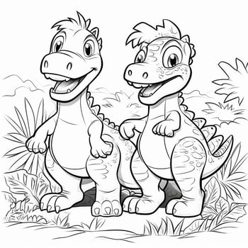 illustration outline drawing white background cartoon cute dinosaur to coloring, character games app mobile, generative ai photo