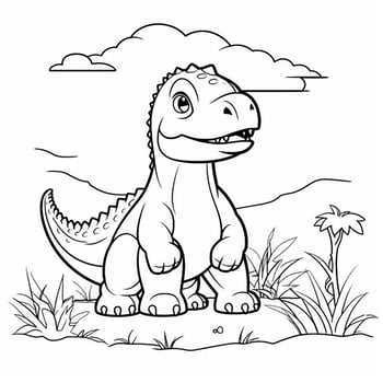 illustration outline drawing white background cartoon cute dinosaur to coloring, character games app mobile, generative ai photo