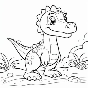 illustration outline drawing white background cartoon cute dinosaur to coloring, character games app mobile, generative ai photo