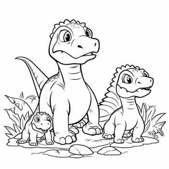 illustration outline drawing white background cartoon cute dinosaur to coloring, character games app mobile, generative ai photo