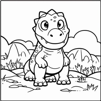 illustration outline drawing white background cartoon cute dinosaur to coloring, character games app mobile, generative ai photo