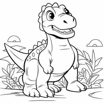 illustration outline drawing white background cartoon cute dinosaur to coloring, character games app mobile, generative ai photo
