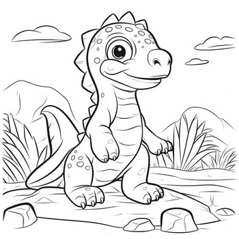 illustration outline drawing white background cartoon cute dinosaur to coloring, character games app mobile, generative ai photo