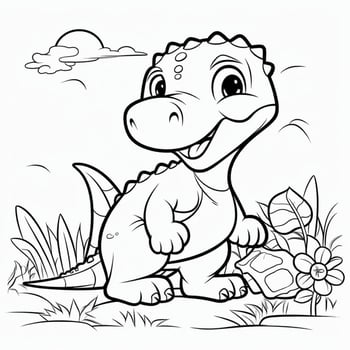 illustration outline drawing white background cartoon cute dinosaur to coloring, character games app mobile, generative ai photo