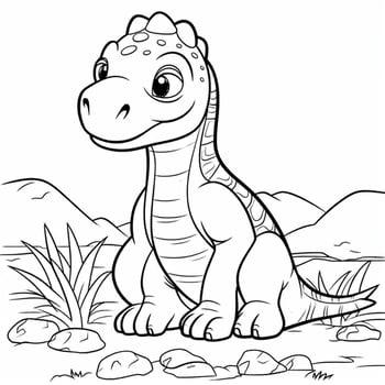 illustration outline drawing white background cartoon cute dinosaur to coloring, character games app mobile, generative ai photo