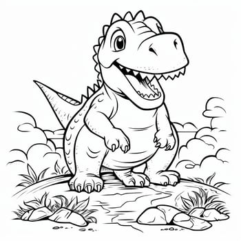 illustration outline drawing white background cartoon cute dinosaur to coloring, character games app mobile, generative ai photo