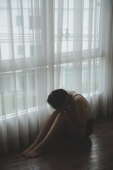 panic attacks alone young girl sad fear stressful depressed emotional.crying use hand cover face begging help.stop abusing domestic violence in women,person with health anxiety,people bad feeling down photo