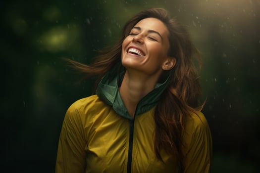 Happy woman in green sport wear photo
