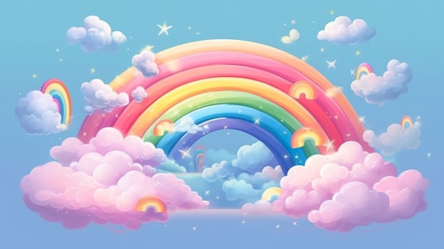 Fantasy sky rainbow. Fairy skies rainbows colors, magic landscape and dream sky background illustration, AI Generative photo