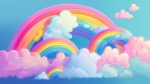 Fantasy sky rainbow. Fairy skies rainbows colors, magic landscape and dream sky background illustration, AI Generative photo