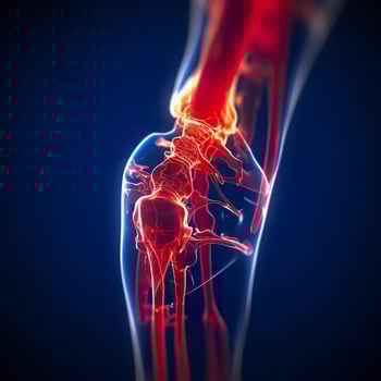 A cgi view of an inflamed joint on blue. AI Generative photo