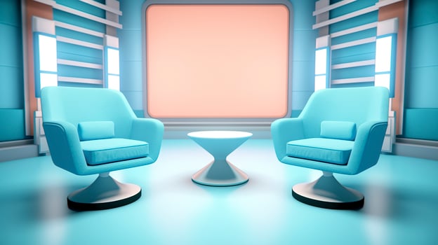 The Future of Game Shows. A Simple, Modern Setting with Two Chairs and a Whole Lot of Fun. AI Generative photo