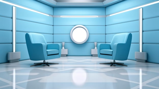 The Future of Game Shows. A Simple, Modern Setting with Two Chairs and a Whole Lot of Fun. AI Generative photo