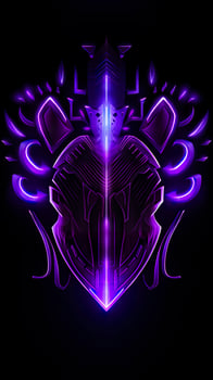 Amethyst 3D Minimalist Shield Design with a black or dark background with neon lines. AI Generative photo