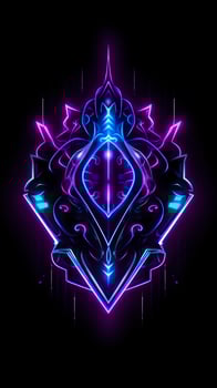 Amethyst 3D Minimalist Shield Design with a black or dark background with neon lines. AI Generative photo